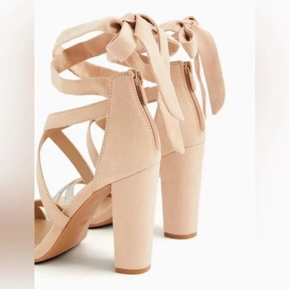 Torrid Nude Pink Embellished Rhinestone Lace up Ankle Strap Sandal Size 8.5 Wide - Picture 4 of 14